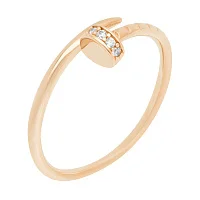 Незамкнутое кольцо "Гвоздь" с фианитами в красном золоте - 1653217