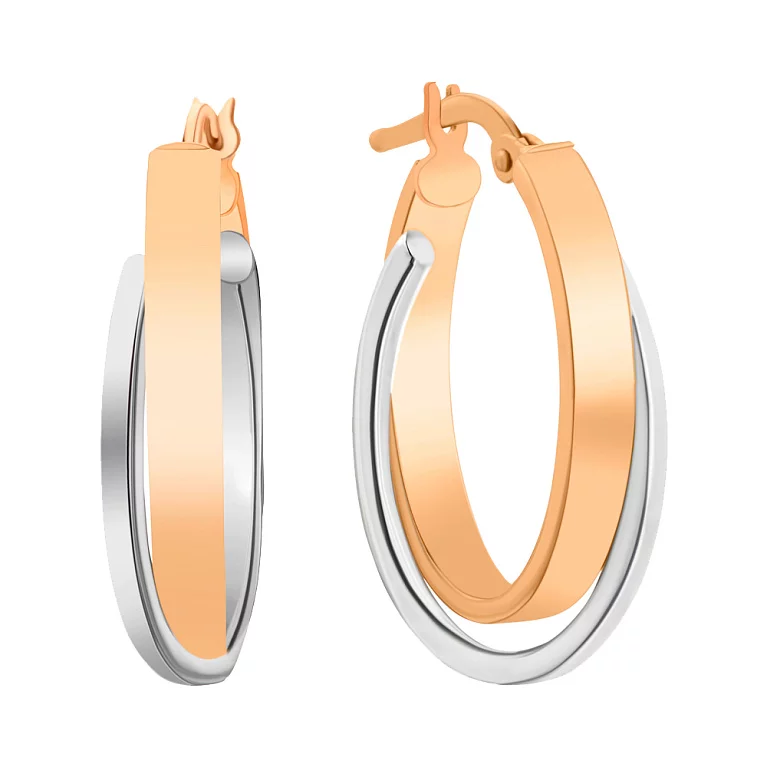 Сережки-кольца из комбинированого золота. Артикул 105725/30кб: цена, отзывы, фото – купить в интернет-магазине AURUM