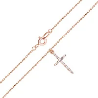 Ланцюжок з підвісом "Хрестик" з червоного золота в якірному плетінні та з фіанітами - 2055491