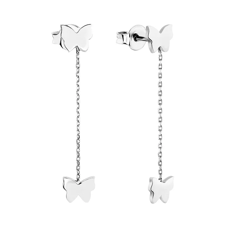 Золоті сережки-гвоздики з підвісами "Метелики". Артикул 106812б: ціна, відгуки, фото – купити в інтернет-магазині AURUM