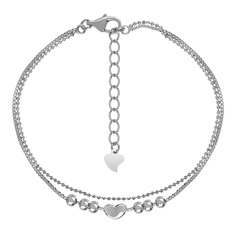 Срібний браслет "Сердечко" з подвійним плетінням . Артикул 7509/2080237: ціна, відгуки, фото – купити в інтернет-магазині AURUM