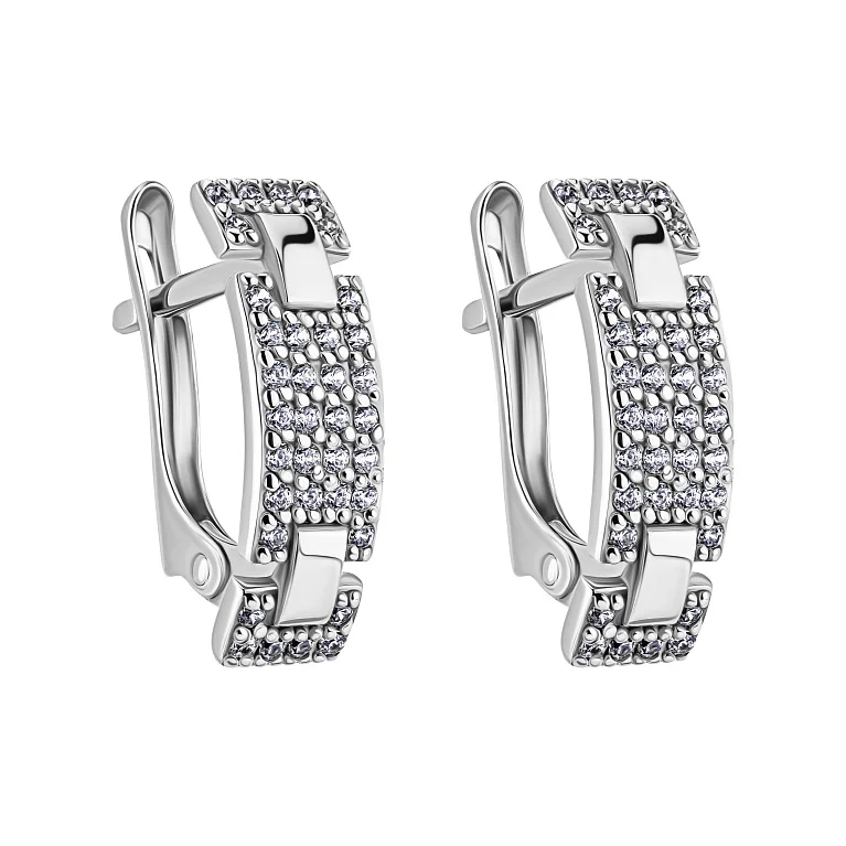 Серьги из белого золота с фианитами - 2051409