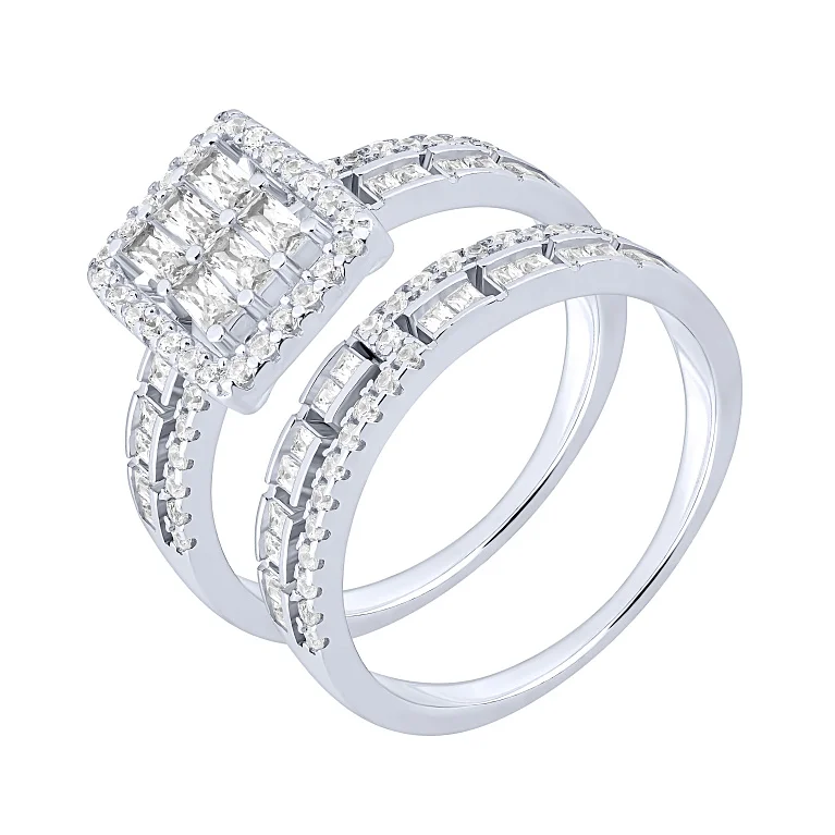 Подвійна каблучка "Геометрія" з срібла з фіанітами - 2186976