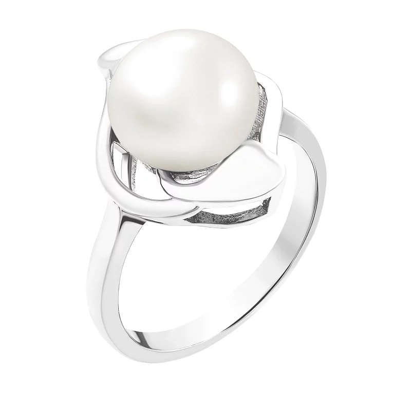 Классическое кольцо из серебра с жемчугом и родированием. Артикул 7001/2122364/159: цена, отзывы, фото – купить в интернет-магазине AURUM