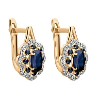 Стильные сережки "Цветок" из красного золота с бриллиантами и сапфирами - 1931338