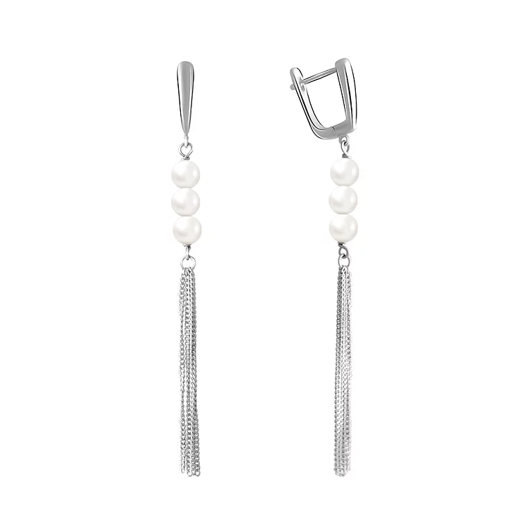 Серьги из серебра с подвесными цепочками и жемчугом. Артикул 7502/2069287: цена, отзывы, фото – купить в интернет-магазине AURUM