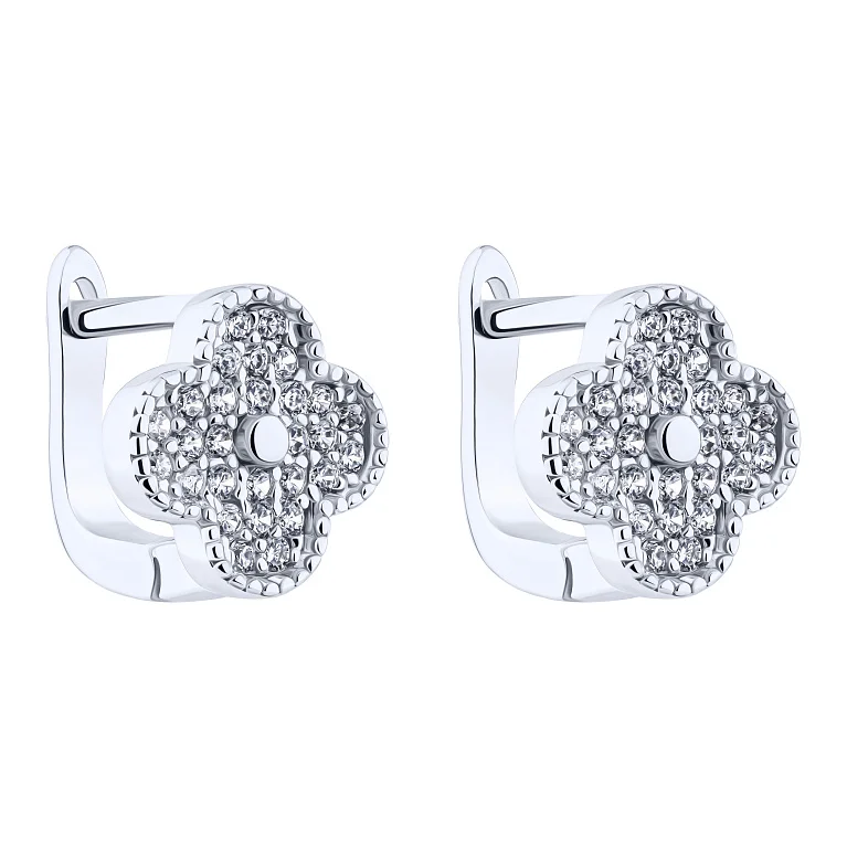 Сережки "Конюшина" зі срібла з фіанітами - 2188696