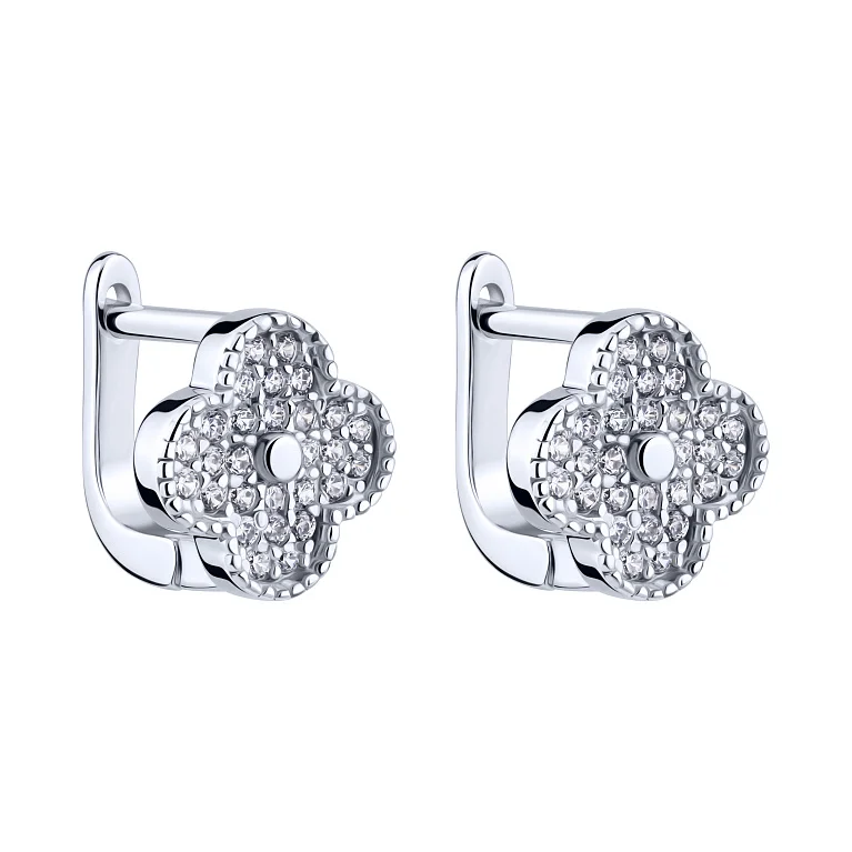 Сережки зі срібла "Конюшина" з фіанітами  - 2196597