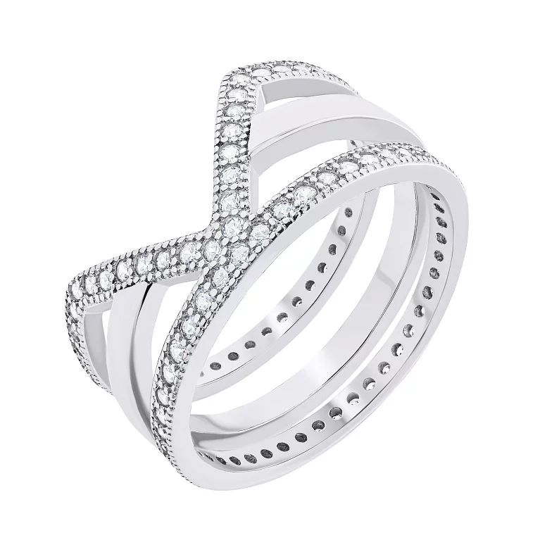 Фаланговое тройное серебряное кольцо с дорожками фианитов. Артикул 7501/К2Ф/1242: цена, отзывы, фото – купить в интернет-магазине AURUM
