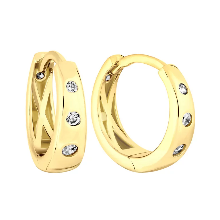 Золотые серьги-кольца с фианитами. Артикул 107039/15ж: цена, отзывы, фото – купить в интернет-магазине AURUM