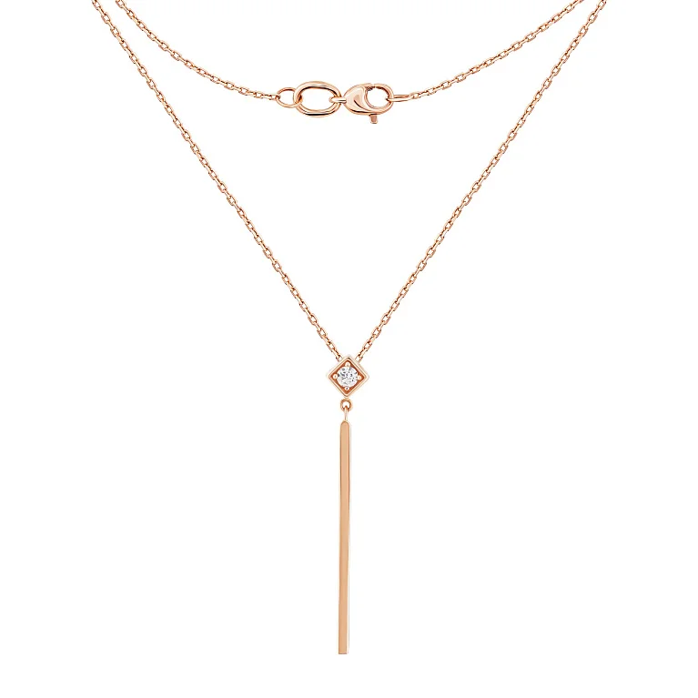 Цепочка с подвесом в красном золоте с фианитом плетение якорь - 1987637