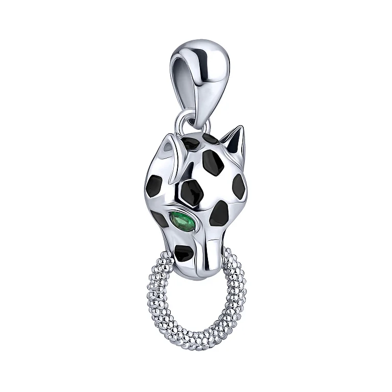 Срібний підвіс "Пантера" з емаллю і альпінітом - 2159907