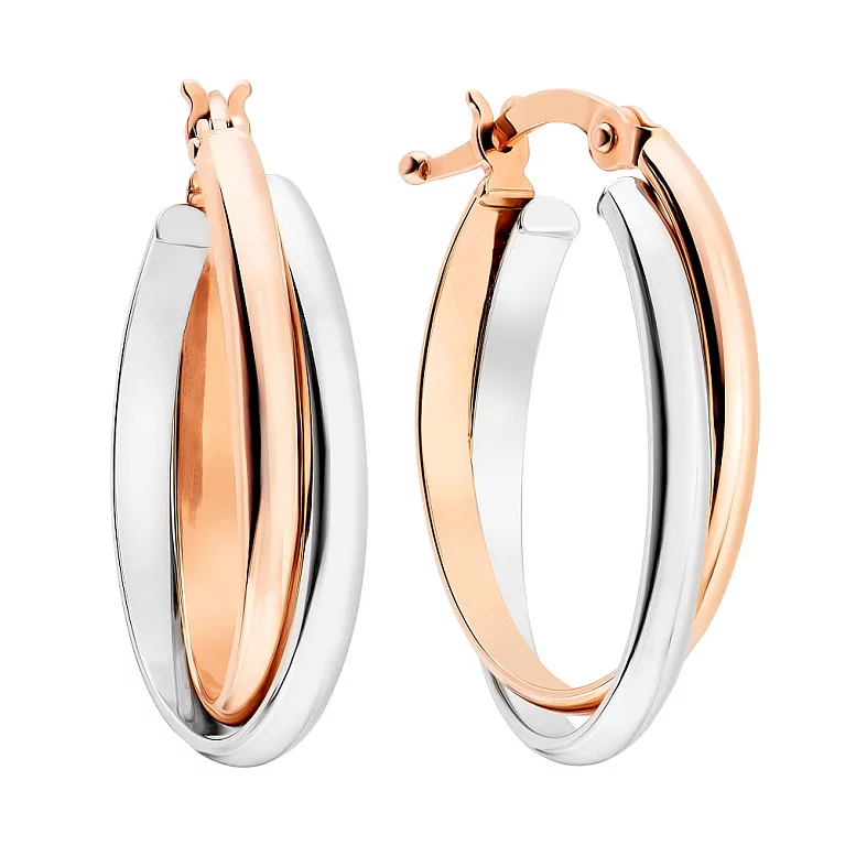 Сережки-кольца из комбинированого золота. Артикул 105970/20кб: цена, отзывы, фото – купить в интернет-магазине AURUM