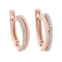 Сережки с фианитом из красного золота - 1454397