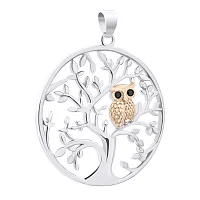 Срібний підвіс "Сова на Дереві" з фіанітами у позолоті - 1521074