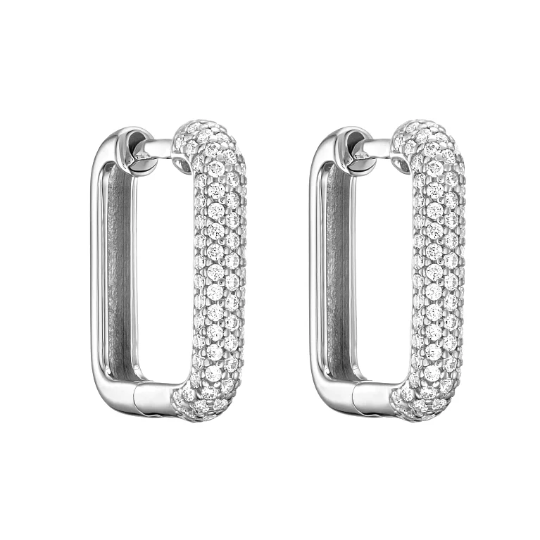 Серьги-кольца серебряные с дорожками белых фианитов. Артикул 7502/2096825: цена, отзывы, фото – купить в интернет-магазине AURUM