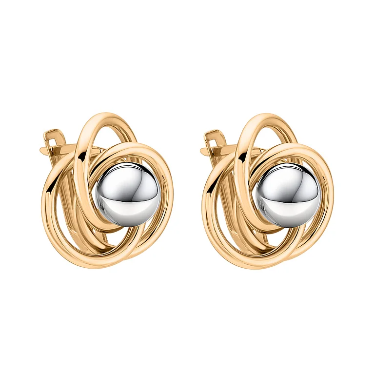 Сережки "Кульки" з переплетенням у комбінованому золоті - 2139314