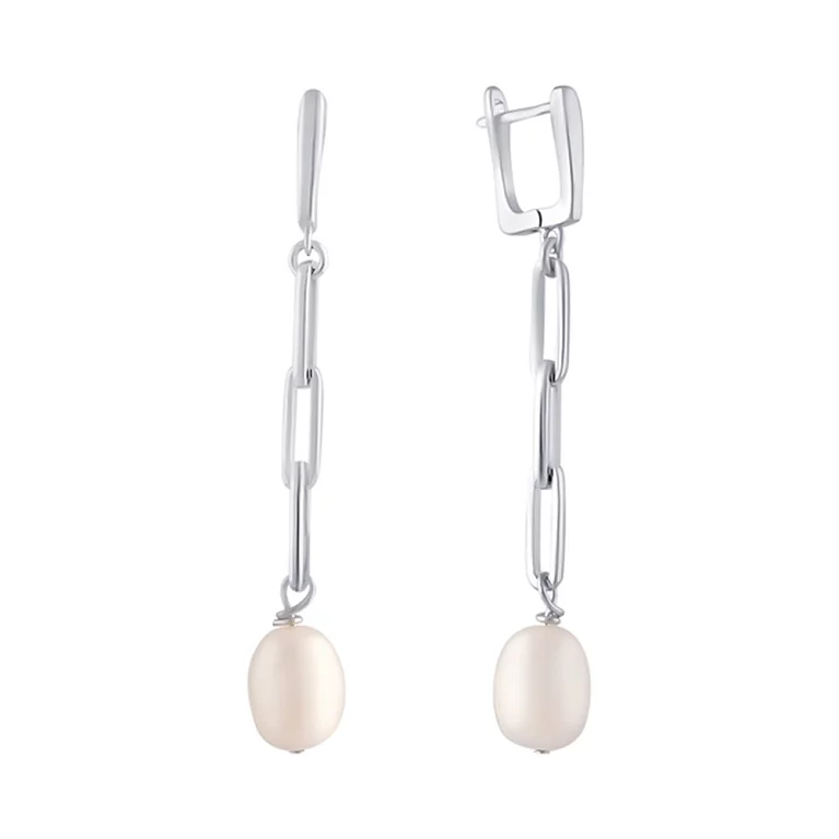 Сережки срібні з підвісними перлинами. Артикул 7502/2109266: ціна, відгуки, фото – купити в інтернет-магазині AURUM