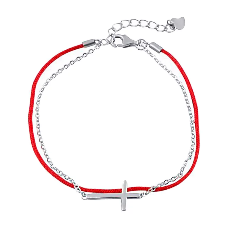 Серебряный браслет с "Крестиком" и красной шелковой нитью. Артикул 7309/2078975: цена, отзывы, фото – купить в интернет-магазине AURUM