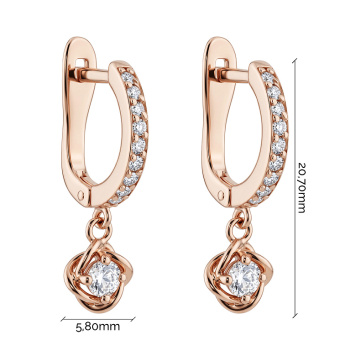 Серьги с подвесом из красного золота и фианитами  - 2214309