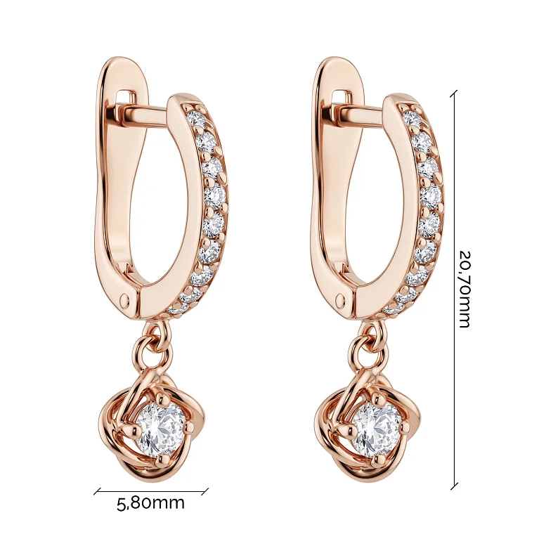 Серьги с подвесом из красного золота и фианитами  - 2214309