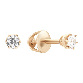 Сережки-гвоздики из красного золота с фианитом - 870404