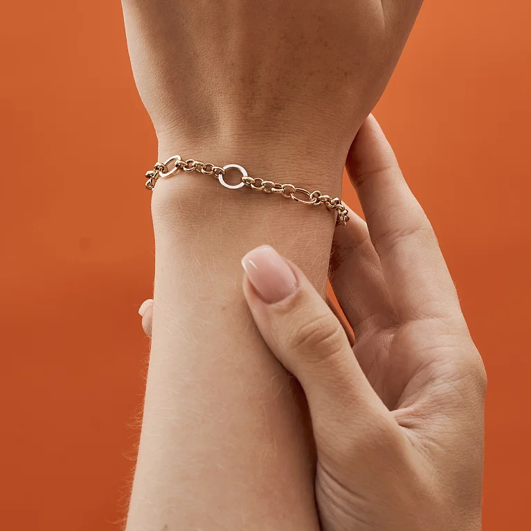 Браслет з комбінованого золота плетіння шопард - 972943