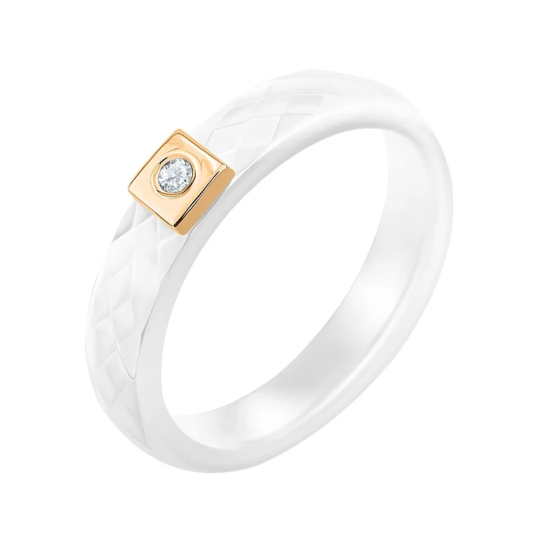 Каблучка з кераміки зі вставкою з червоного золота і яскравим діамантом - 2124628