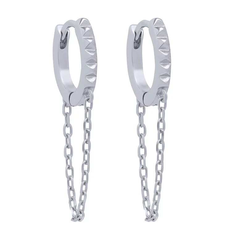 Сережки-кільця срібні з підвісними ланцюжками та фіанітом. Артикул 7502/2149736: ціна, відгуки, фото – купити в інтернет-магазині AURUM