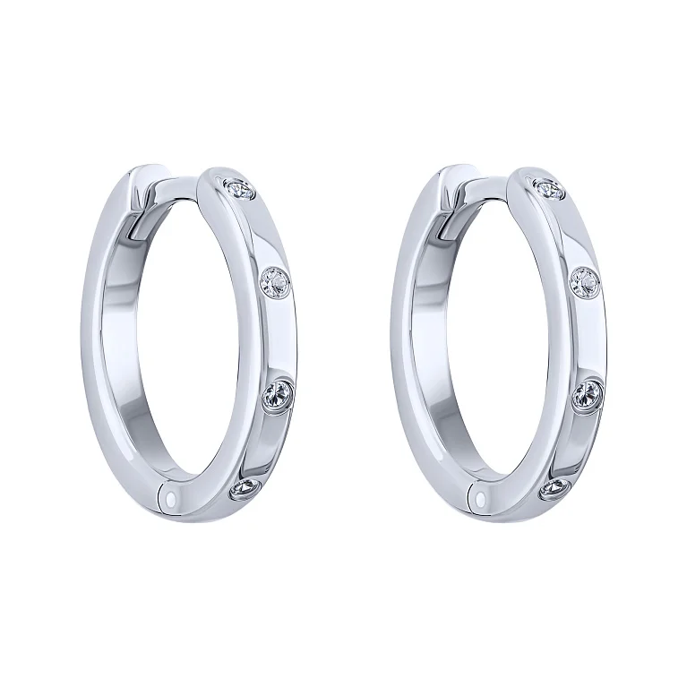 Срібні сережки-кільця з фіанітами - 2101089 Срібні сережки-кільця з фіанітами - 2101089