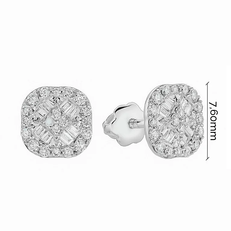 Серьги-гвоздики с бриллиантами в белом золоте - 1670601