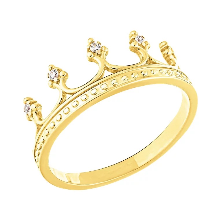 Кольцо из лимонного золота с фианитом "Корона". Артикул 140720ж: цена, отзывы, фото – купить в интернет-магазине AURUM