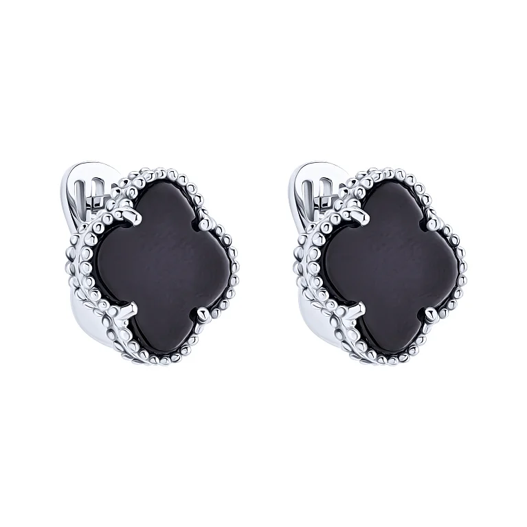 Сережки "Конюшина" у білому золоті - 2039847