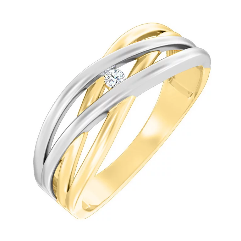 Кольцо двойное в комбинированном золоте с фианитом. Артикул 140769ж: цена, отзывы, фото – купить в интернет-магазине AURUM