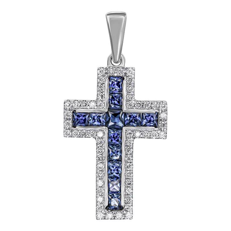 Крест в белом золоте с бриллиантами и сапфирами. Артикул 3109793202/2: цена, отзывы, фото – купить в интернет-магазине AURUM