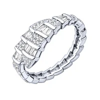 Незамкнутое кольцо "Змея" из серебра с фианитами  - 2198984