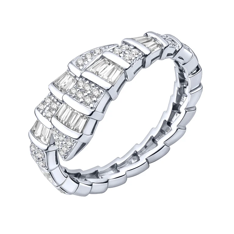 Незамкнута каблучка "Змія" зі срібла з фіанітами  - 2198984