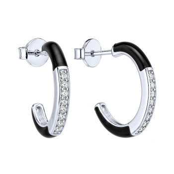 Сережки-пусеты из серебра с фианитами и эмалью  - 2257955