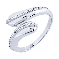 Срібна незамкнена каблучка "Крапля" з фіанітами - 2091075