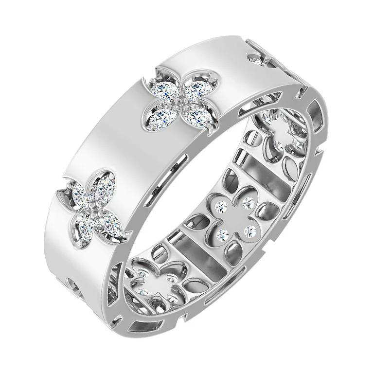Каблучка "Квіти" із білого золота з фіанітами - 2134299