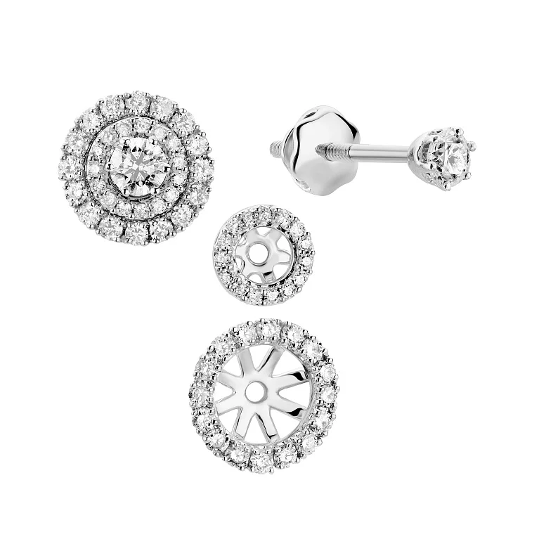 Стильні сережки-гвоздики трансформери з білого золота з діамантами - 1875589