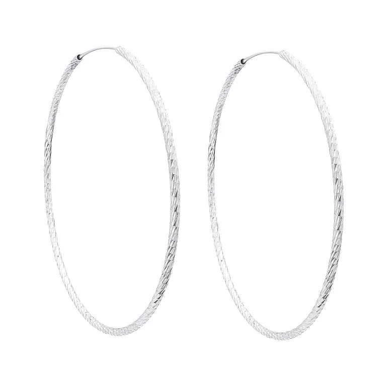 Сережки-кільця з алмазною гранню зі срібла. Артикул 7502/2241СРДБ6,0: ціна, відгуки, фото – купити в інтернет-магазині AURUM