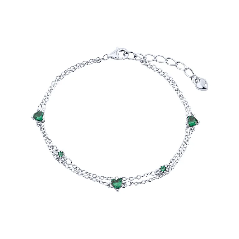 Срібний браслет подвійний "Сердечка" плетіння якір - 2153500