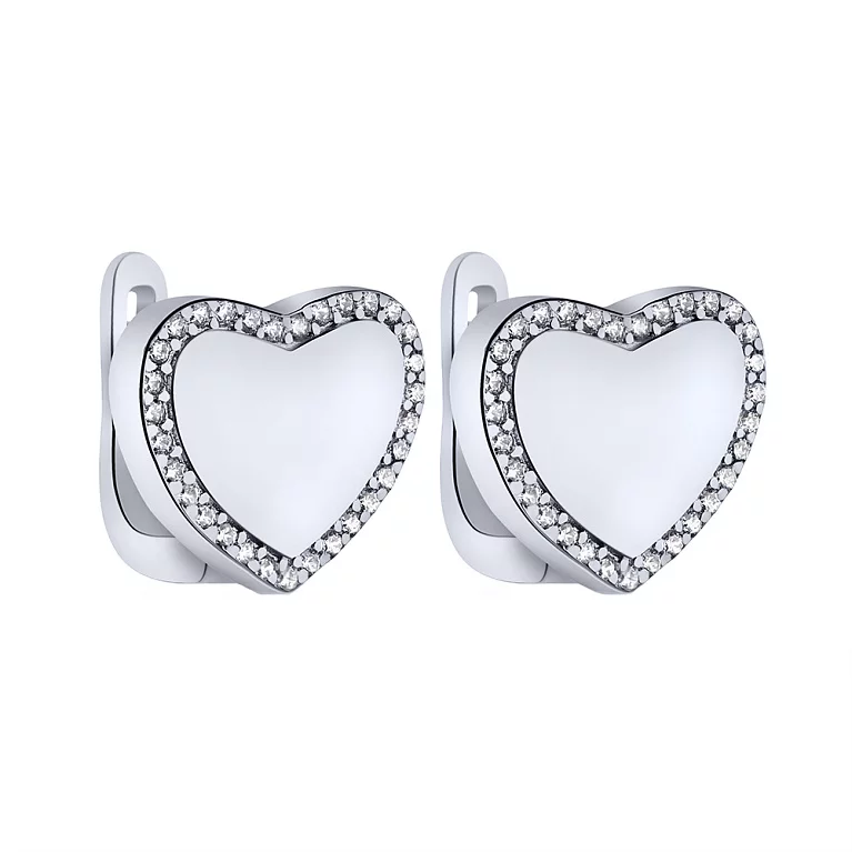 Сережки зі срібла з фіанітами "Серце". Артикул 7502/СК2Ф/1098: ціна, відгуки, фото – купити в інтернет-магазині AURUM