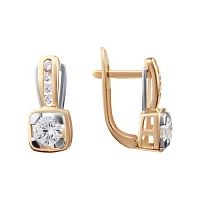 Сережки из комбинированного золота с фианитом - 828178