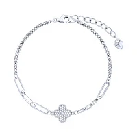 Серебряный браслет с фианитами "Клевер" в двойном плетении - 2172615