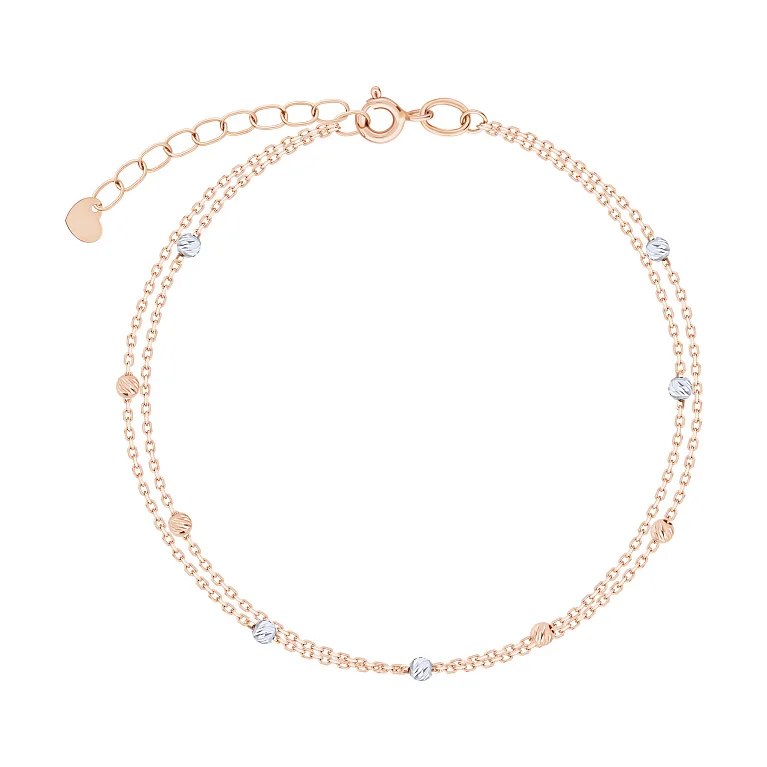 Браслет подвійний з комбінованого золота якірного плетіння з кульками - 1825511