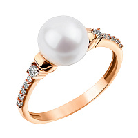Золотое кольцо с жемчугом и цирконием. Артикул 153823прлб: цена, отзывы, фото – купить в интернет-магазине AURUM
