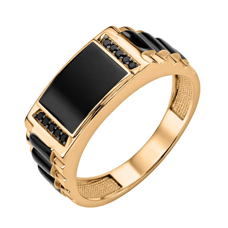 Перстень із червоного золота з емаллю та фіанітами - 1867530