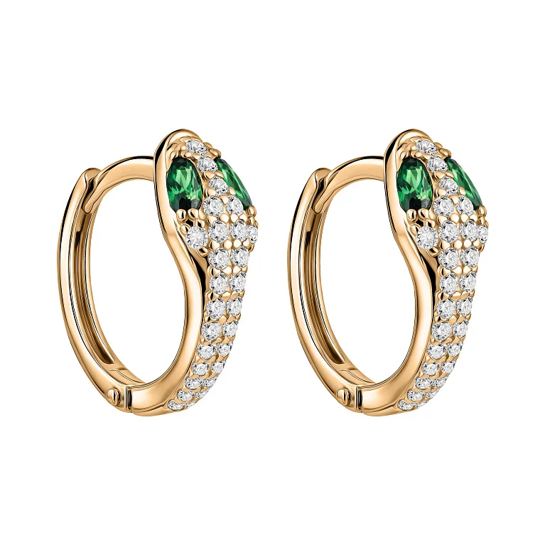 Сережки-кільця "Змія" з червоного золота з фіанітами - 2193417